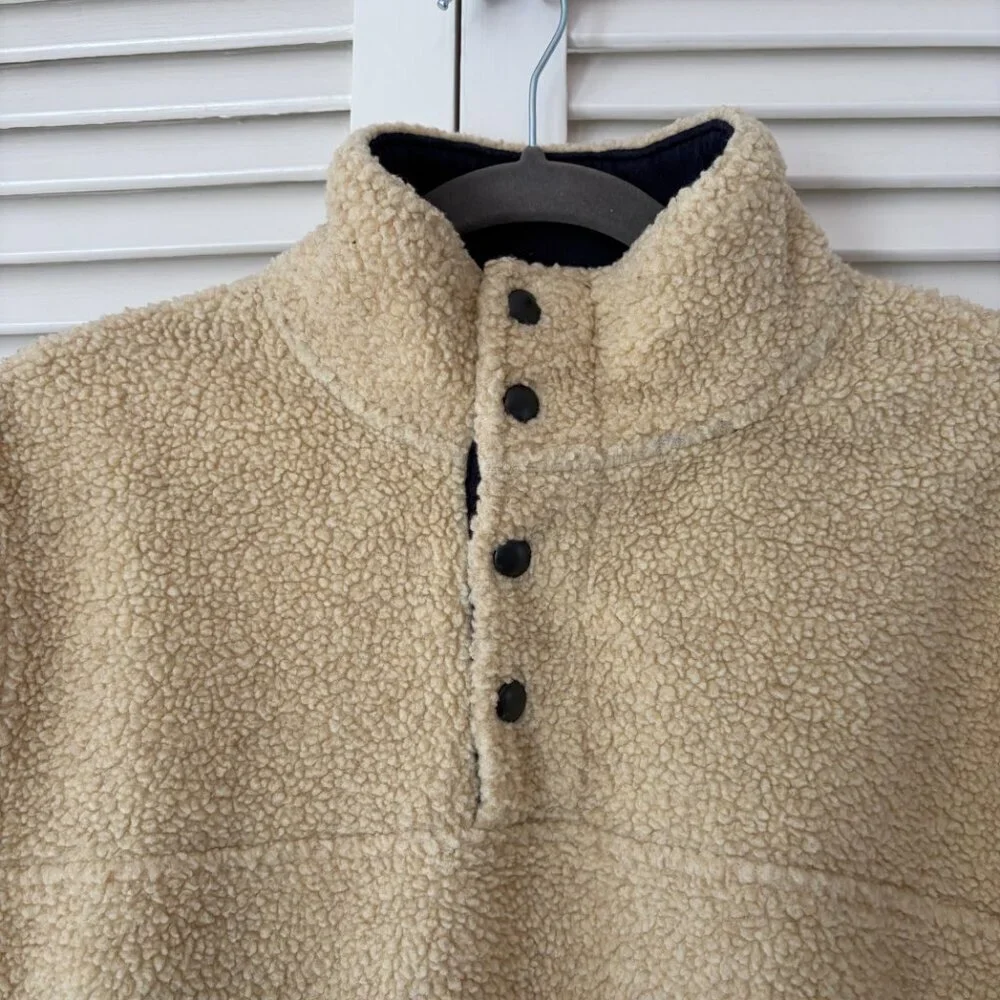 J. Crew men's sherpa fleece pullover top small cream mockneck